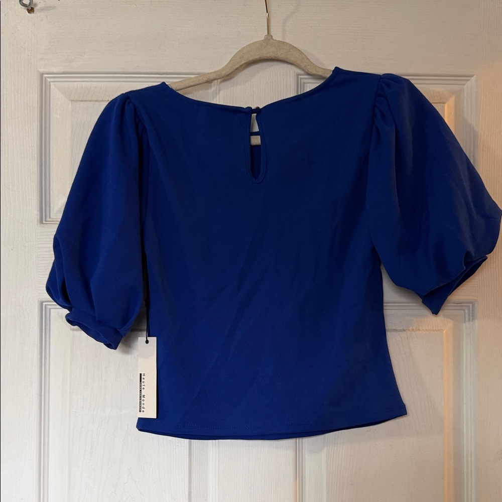 Haute Monde Cobalt Blue Puff Sleeve Blouse - Picture 2 of 4